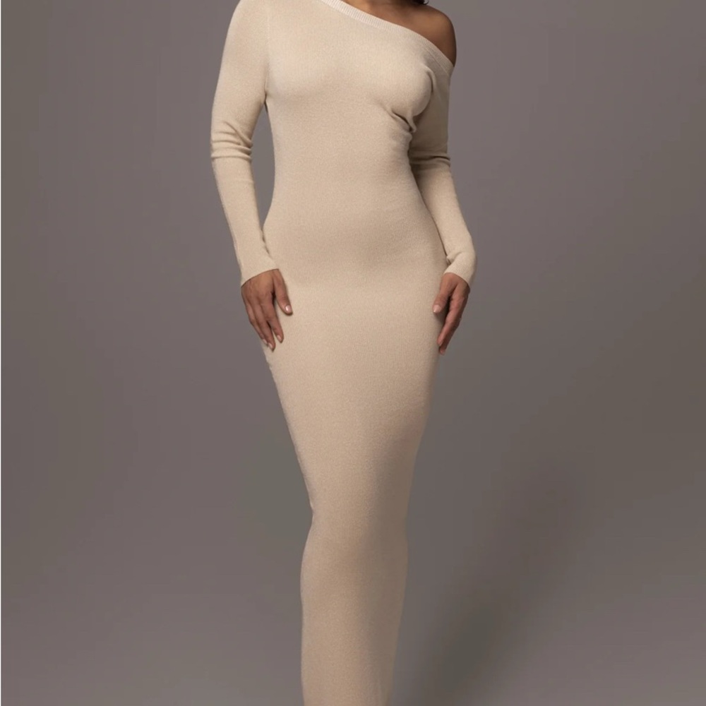 JLUXLABEL Tan Asymmetrical Ribbed One Shoulder Cocktail Dress